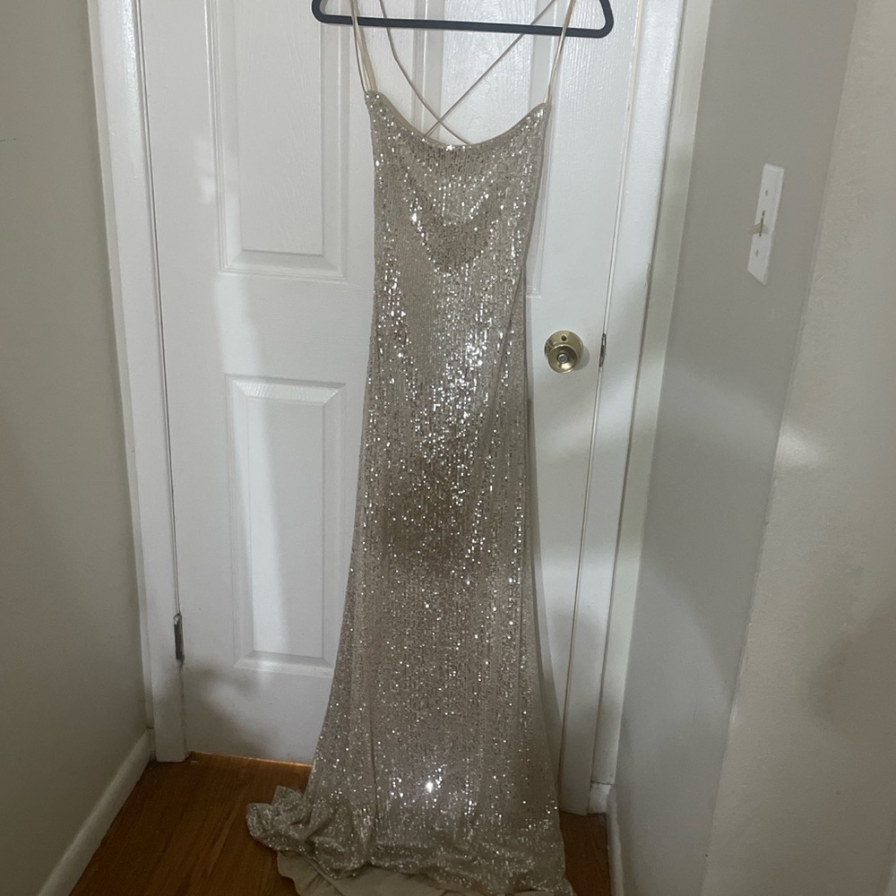 Mac Duggal champagne sequin dress